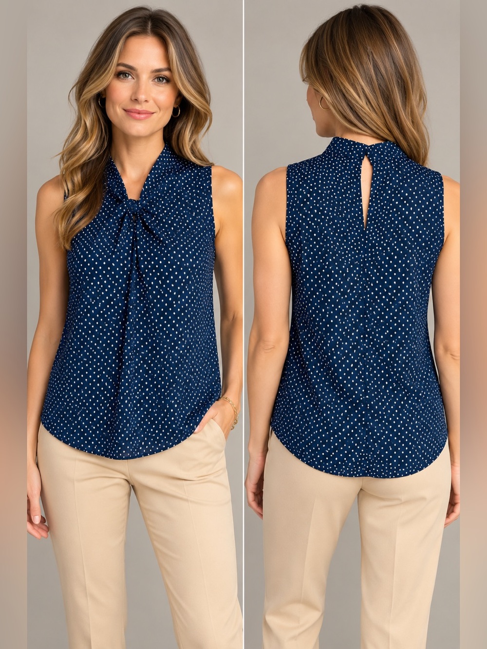 LOFT Petites Polka Dot Tie Neck
Blouse XXP Navy
